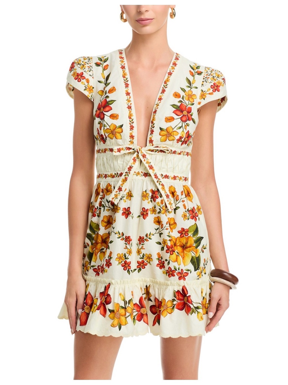 Farm Rio Lemon Bouquet Mini Dress Size Small
